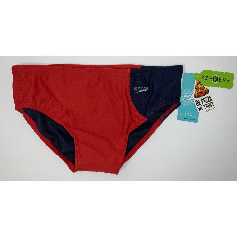 NWT Men's Speedo Vibe Collection Eco Endurance Brief Swim Trunks High Rsk Red 34